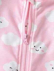 2pcs Newborn Soft Comfortable Casual Homewear Set, Cute Cloud, Star, Sun, Tree Cartoon All-Over Print, Zipper, Suitable For Spring/Summer - Multicolor - View 7