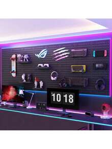 1 pieza Organizador de pared de tablero perforado negro, estantería de almacenamiento multifuncional de pared, adecuado para sala de manualidades, baño, despensa, oficina y juegos, solución de pared colgante para auriculares, teclados y consolas de juegos, estantes de utilidad - Multicolor - Ver 4