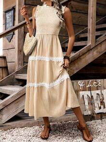 EMERY ROSE Vestido listrado sem mangas para férias de verão feminino - Amarelo - Ver 4