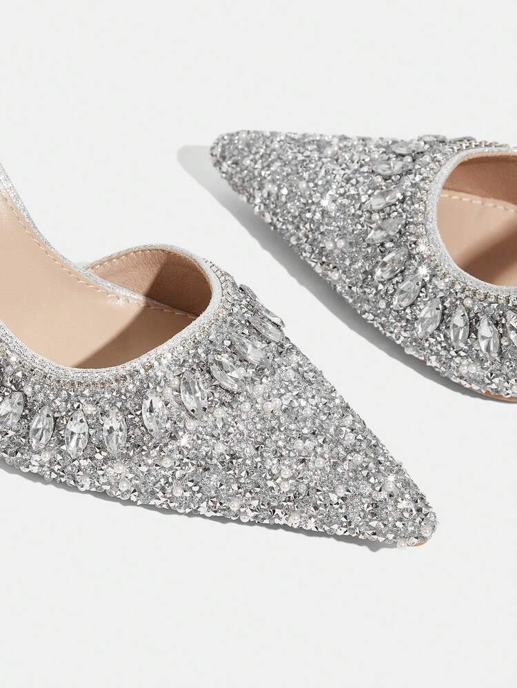 CUCCOO TILAWA Women Shoes Silver New Pointed Stiletto Back Lift Fashion Gorgeous Rhinestone Sexy Banquet Party Night Club Women's High Heel Shoes Slingback Shoes Women's Shoes