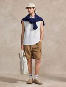 Courvante 男士字母拼接细节背心，无袖纯白色运动时尚背心，男友礼物，情侣装 - 白色 - 查看 7