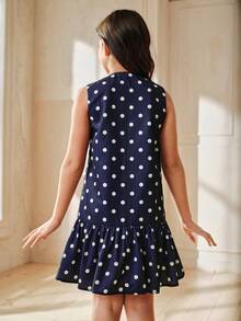 Anewsta Tween Girl Navy Blue Polka Dot Sleeveless Mermaid Dress - Royal Blue - View 7