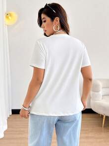 Easura Plus Size Women's Fashion Pentagram Rhinestone Embellished Casual Minimalist Versatile T-Shirt - White - View 2