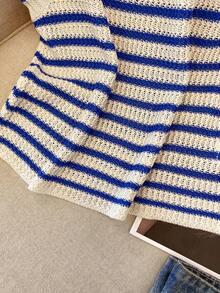 Franclia 新款复古撞色条纹针织背心，独特设计的短款无袖毛衣背心，女士款 - 彩色 - 查看 4