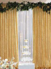4 pièces Rideau de fond de fête argenté pailleté, décoration d'anniversaire, bannière d'anniversaire, toile de fond d'anniversaire, fournitures de fête d'anniversaire, réutilisable, convient pour la décoration de la maison, la décoration de mariage, l'utilisation quotidienne et les fêtes, la décoration de mariage, les fournitures de mariage, les faveurs de fête, les cadeaux d'anniversaire, le tissu pour arche de mariage. - Doré - Voir 1