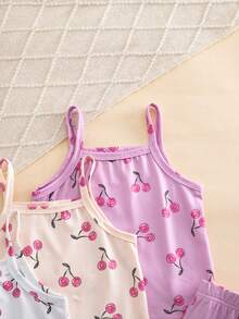 Genkimix Kids Bộ đồ lót 3 món mùa xuân/hè cho bé gái: áo hai dây và quần short, trang trí nơ thêu, nhiều màu sắc. - Nhiều màu - Xem 8