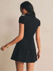 Poéselle 女士优雅钥匙孔领黑色迷你连衣裙，夏季 - 黑色 - 查看 2