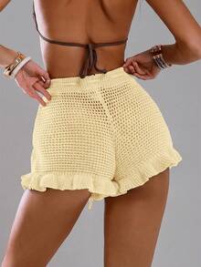 Swim Glamine Women's Solid Color Beach Cover-Up & Shorts Set - Light Yellow - View 2