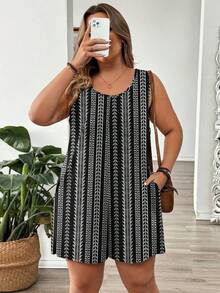 EMERY ROSE Bohemian Striped Print Casual Sleeveless Plus Size Romper - Multicolor - View 5