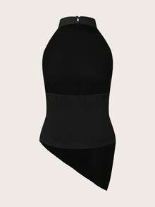 Tseoso Top femme 100% coton noir unicolore à ourlet asymétrique et encolure ras-du-cou - Top pour rave, vacances, invité de mariage, décontracté d'été, rendez-vous romantique, soirée, sortie, streetwear, concert, festival rave, tenue de vacances à Ibiza, bohème de plage, soirée de vacances, soirée en amoureux - Multicolore - Voir 2