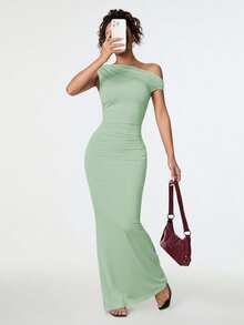 SHEIN PETITE Trang phục mùa hè, trang phục hẹn hò và du lịch hàng ngày, trang phục dự tiệc, trang phục mặc trong thanh lịch dành cho nữ, trang phục đi chơi, đầm đuôi cá dài lệch vai bất đối xứng, trang phục đi club cho nữ, trang phục hẹn hò, đầm dự tiệc. - Màu xanh Bạc hà - Xem 8