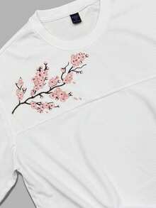 ROMWE MEN Casual Men's Floral Embroidery Round Neck Short Sleeve T-Shirt - White - View 4