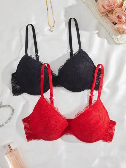 Bộ 2 áo ngực ren nữ, áo ngực không gọng thoải mái, viền ren gợi cảm, thích hợp mặc hàng ngày.