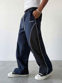 Manfinity Hypemode Men's Drawstring Elastic Waist Contrast Color Casual Pants - Royal Blue - View 1