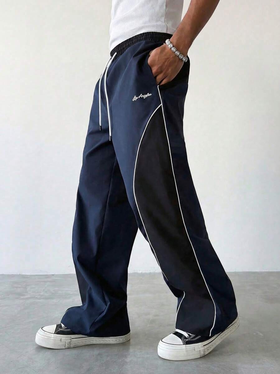 Manfinity Hypemode Men's Drawstring Elastic Waist Contrast Color Casual Pants - Royal Blue - View 1