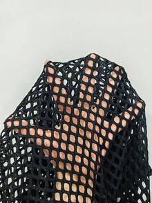 PAVTROS 男士纯色圆领镂空休闲百搭日常短袖T恤 - 黑色 - 查看 6