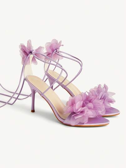 CUCCOO CHICEST New Light Purple Thin Heel Pointed Flower Fashion Women's High Heel Sandals Summer Shoes