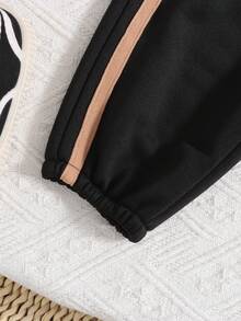 Conjunto informal y cómodo de top de manga corta y pantalones con bloques de color para bebé niño - Caqui - Ver 5