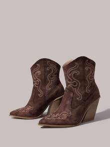 Styleloop Giày bốt cao đến giữa bắp chân dành cho nữ, phong cách Bohemian, retro Mỹ, Boho, bốt miền Tây, lễ hội âm nhạc Coachella, trang phục dự tiệc. - Màu nâu  Mocha - Xem 2