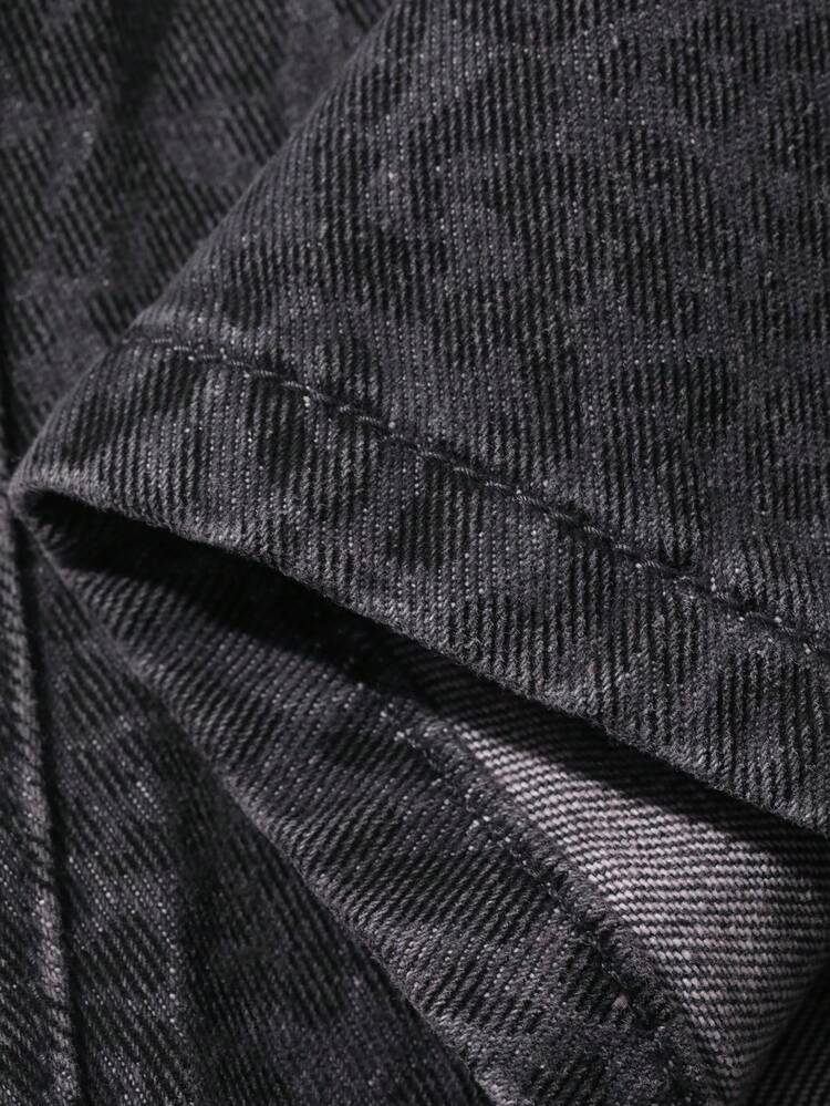 Plus Size Men's Loose Straight Leg Dark Brown Leopard Print Jeans, Suitable For Spring And Autumn