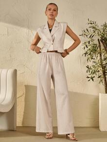 Bóhologie Women Striped Linen Fabric Detailed Blazer And Pant Suit Sets - Beige - View 4