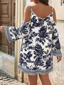 Breezaya Plus Size Women Floral Print Off Shoulder Long Sleeve Loose Maxi Dress - Multicolor - View 2