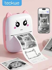 Teckwe Mini stampante, creatore di adesivi senza inchiostro, piccola stampante tascabile senza taglio, stampante termica portatile per foto, diari, note, memo, connessione all'app Timy Print per telefono con carta termica per decorazioni fai-da-te di Ognissanti, regalo di Natale, ritorno a scuola - Rosa - Visualizzare 1