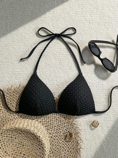 Aveloria Modichic Solid Color Backless Textured Fabric Swimsuit Top, Spring/Summer