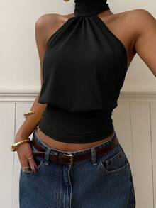 Muchica Black Knit Halter Neck Top For Women,Summer Top - Black - View 5
