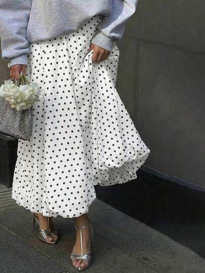 Serisse Chân váy chấm bi hoa văn thanh lịch dành cho nữ, thích hợp đi làm.