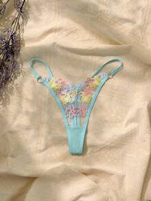 3pcs Sweet Embroidered Low-Rise Sexy Thongs Set String Panties - Multicolor - View 4