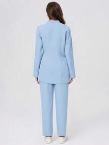 Scrubzie Anti-Wrinkle Stand Collar Long Sleeve Women's Scrub Uniform Top And Pants Set - Baby Blue - View 2