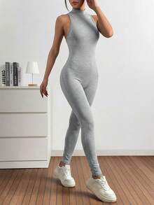SHEIN EZwear 灰色针织无缝无袖连体裤 - 灰色 - 查看 3