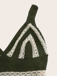 SHEIN PETITE Large Size Spring And Autumn Holiday Crochet Long Sweater Dress - Army Green - View 8