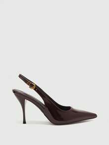 CUCCOO BIZCHIC Giày cao gót mũi nhọn bóng bẩy kiểu Âu và Mỹ, kiểu stiletto, có quai hậu, thích hợp cho tiệc tùng, đi làm, tiếp khách, đa năng, kiểu sandal kín mũi dành cho nữ. - màu nâu - Xem 2