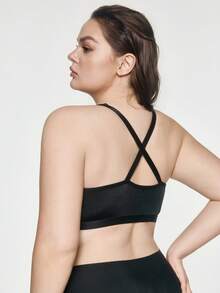 SHAPORA 1pc Black Plus Size Wireless Front-Closure Triangle Cup Bra, Lift And Support For Large Bust - Black - View 3