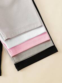 Set de 5 leggings de unicolor para niñas, diseño corto y ajustado cómodo, adecuado para primavera/verano - Multicolor - Ver 5