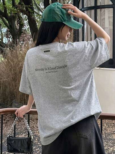 DAZY Áo thun ngắn tay nữ in khẩu hiệu, kiểu dáng thường ngày, thích hợp cho mùa hè.