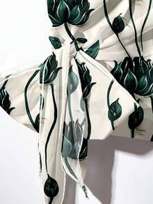 SHEIN LUNE Bộ đồ nữ gồm áo sơ mi thắt nơ và quần ống đứng, kiểu dáng thường ngày. - Nhiều màu - Xem 5