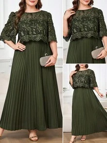 Reflora 大码优雅褶皱连衣裙，夏季 - 綠色 - 查看 2