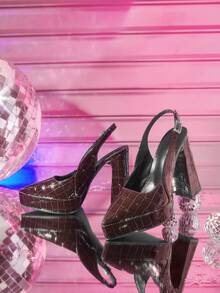 CUCCOO LuxiPop High-Heeled Thick-Soled Platform Fashionable And Simple Banquet Shoes - Burgundy - View 3