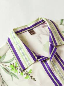 Genlund Áo sơ mi nam dáng rộng in họa tiết hoa (không phải áo thun) - Màu tím  Violet - Xem 5