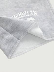 Courvante Quần short nam hai lớp cạp chun có dây rút, in chữ, kiểu dáng thường ngày, quần jogger nam, phong cách đường phố Brooklyn 86 màu xám, mùa hè, thể thao golf, có túi, quà tặng Ngày của Cha - Màu Xám nhạt - Xem 5