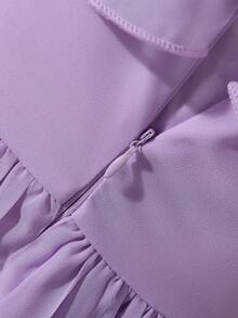 SHEIN 女童优雅简约时尚女士吊带无袖高腰中长纯色雪纺连衣裙，紫色，夏季毕业典礼婚礼花童礼服 - 紫色 - 查看 9