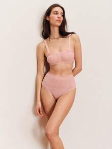 lacRébo Pink Lace Lingerie Set With A Matching High Waisted Brief Cute And Chic Style Spring Summer French Style Parisian Style Cute Lingerie Set - Baby Pink - View 4