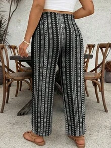 SHEIN VCAY Bohemian Striped Print Plus Size Pants, Suitable For Beach & Resort Wear - Multicolor - View 2