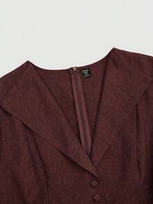 Sweetra 大码复古优雅收腰中长连衣裙 - 酒紅色 - 查看 5