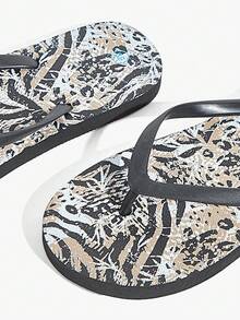 Grefit Chanclas de mujer, sandalias con estampado de leopardo y animal sexy, pantuflas de suela blanda para el hogar, adecuadas para el baño, de secado rápido, para usar en exteriores, chanclas de playa para vacaciones - Negro - Ver 5
