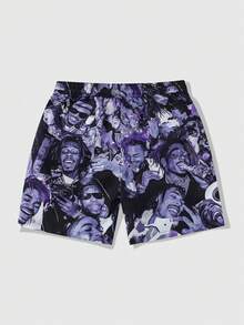 ROMWE MEN Street Life Quần short nam in họa tiết, thích hợp cho mùa xuân và mùa hè. - Màu tím - Xem 6
