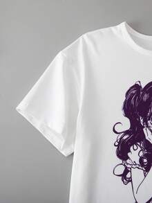 SHEIN ChillGRL 两件套少女Y2K时尚印花柔软舒适白色短袖T恤和紧身印花短裤休闲套装 - 彩色 - 查看 6
